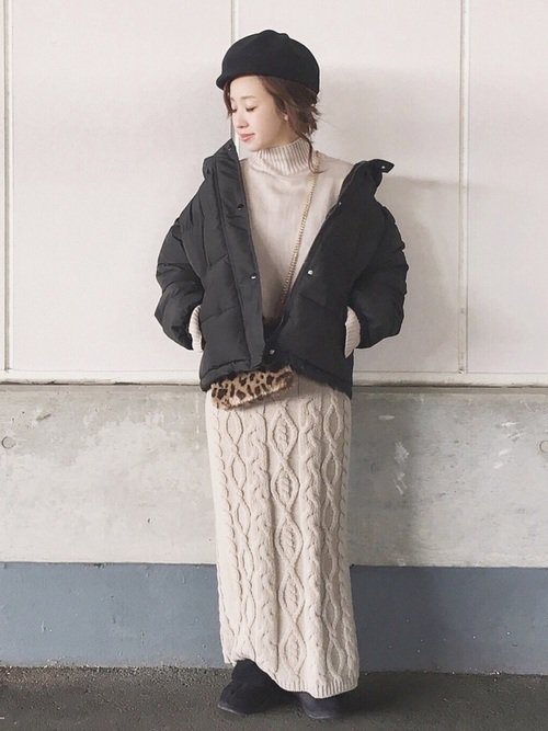 ケーブル編みロングスカートで冬のほっこりコーデ