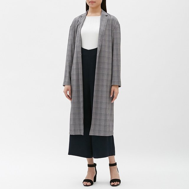 チェックロングコート